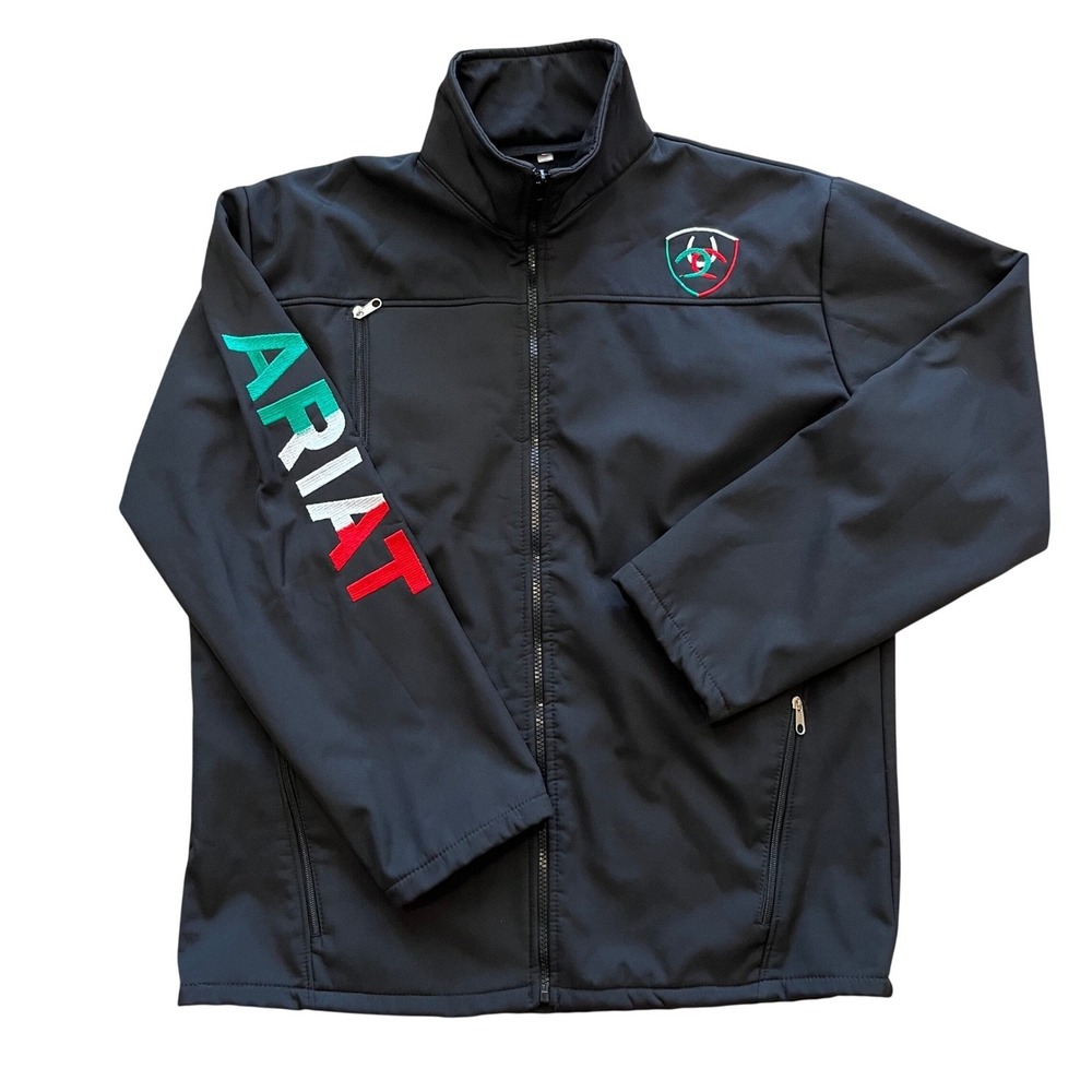 Ariat Mens Mexico Softshell Jacket Black Full Zip Embroidered Logo Large